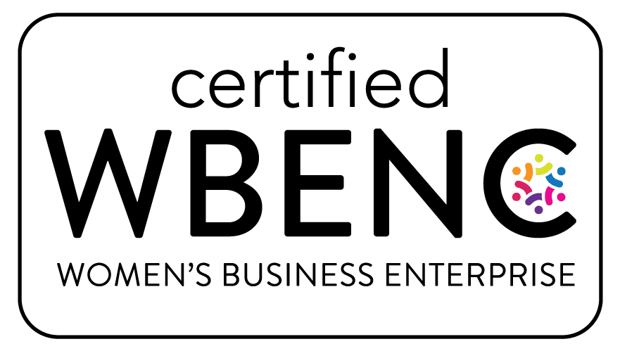 The image displays a badge that reads "certified WBENC Women's Business Enterprise" with a multicolored circular design inside the letter "C".